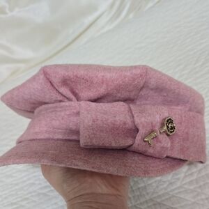 Juicy Couture Pink Wool-Blend Baker Boy Cap with Gold Pins